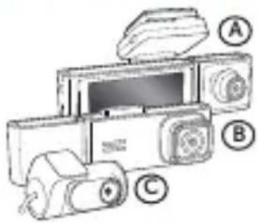 Diagram of a mobile phone with labeled components A, B, and C for identification