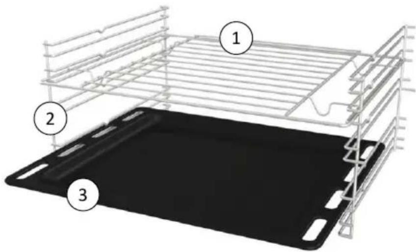 Diagram of a rack with numbered components, showing structural layers and mounting points.