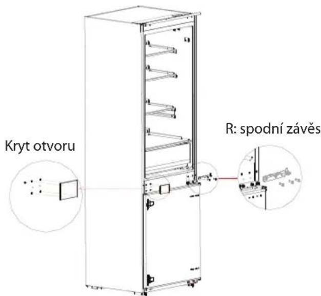 Kryt otvoru R: spodní závěs
