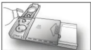Illustration of a handheld electronic device with ports and a screen, no visible text or symbols