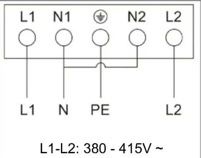 L1 L1 N1 N2 L2 L1 N PE L2 L1-L2: 380 - 415V ~