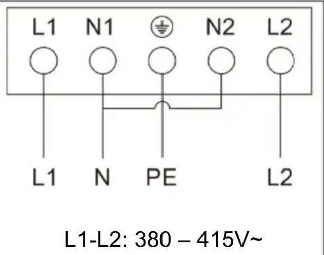 L1 L1 N1 N2 L2 L1 N PE L2 L1-L2: 380 - 415V~