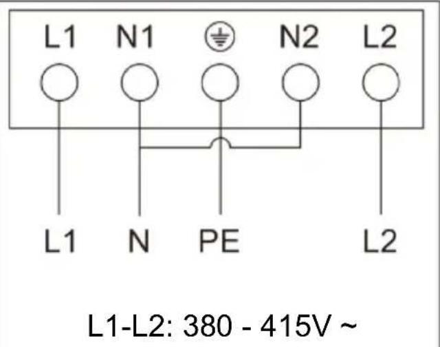 L1 L1 N1 N2 L2 L1 N PE L2 L1-L2: 380 - 415V ~