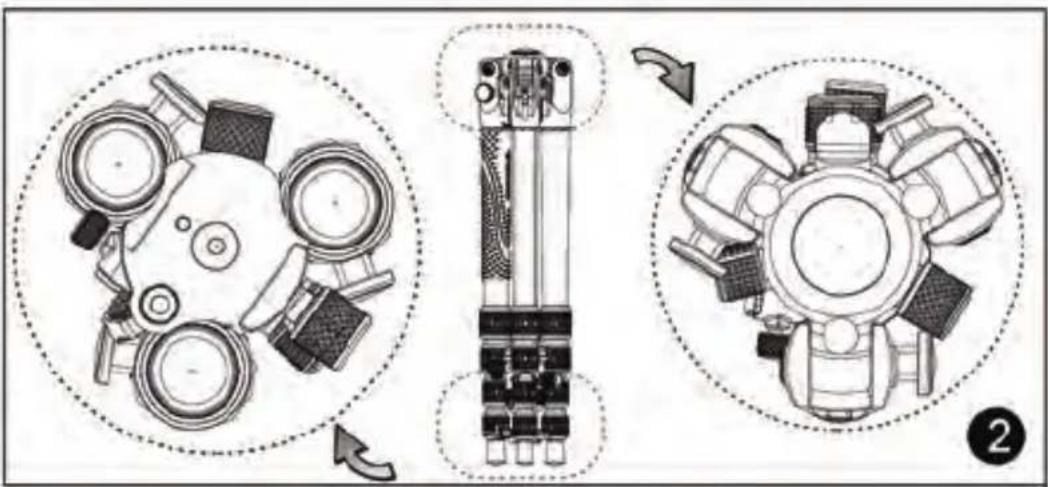 Technical diagram illustrating engine cylinder assembly with three stages: top view, side view, and final assembly.