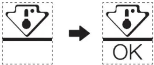Diagram showing a process step with warning symbols and an 'OK' button, indicating completion or cancellation.