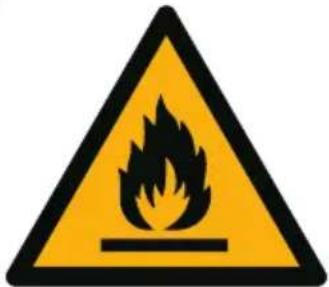 Warning sign depicting a flame symbol in yellow and black on white background