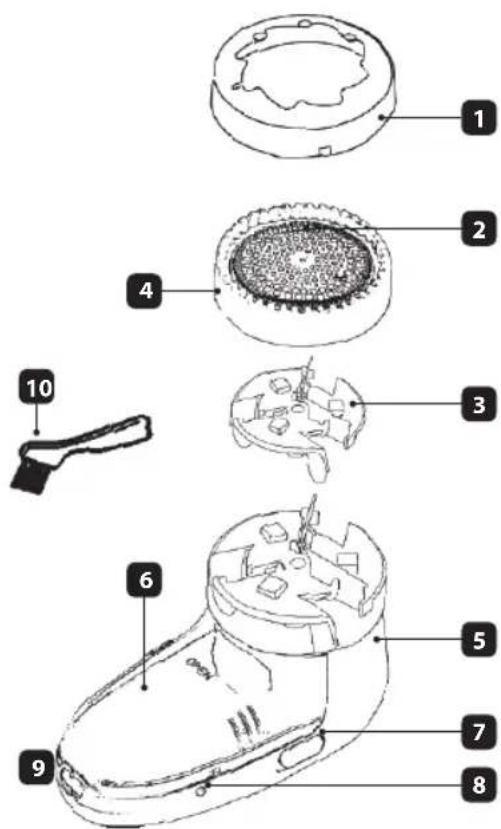 Exploded view diagram of a mechanical device with numbered parts for identification