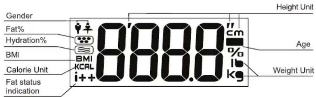 Gender Fat% Hydration% BMI Calorie Unit Fat status indication 8.000.0 cm % lb kg Height Unit Age Weight Unit