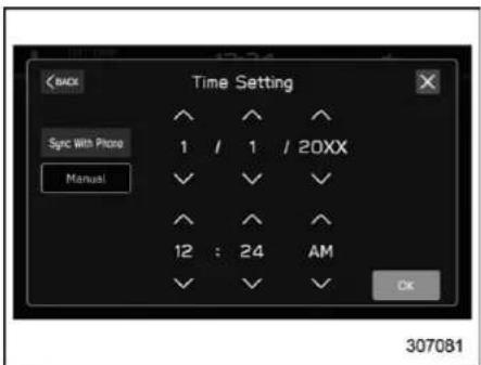 Back Time Setting Sync With Phone 1 / 1 / 20XX Manual 12 : 24 AM OK 307081
