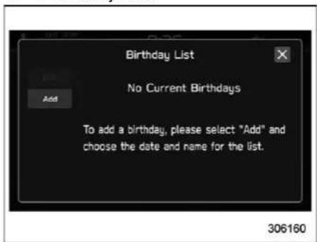 Birthday List No Current Birthdays To add a birthday, please select "Add" and choose the date and name for the list.