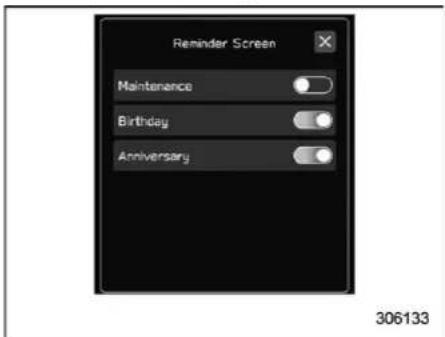 Reminder Screen Maintenance Birthday Anniversary