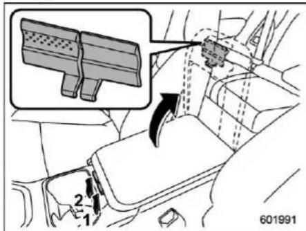 Diagram showing car interior components with labeled parts and an inset image of a mechanical component