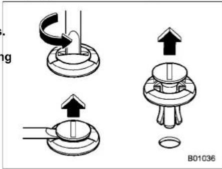 Technical diagram showing mechanical assembly steps with labeled components and directional arrows