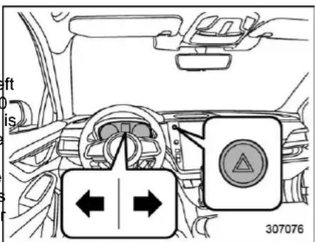 Diagram of car interior with directional control panel and vehicle icon, showing left and right buttons and a numbered label 307076