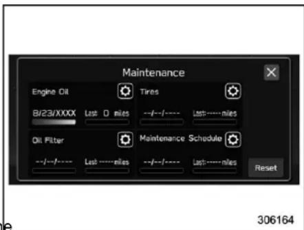 Maintenance Engine Oil Tires B/23/XXXX Last 0 miles --/---/---- Last----miles Oil Filter Maintenance Schedule --/--/---- Last----miles --/---/---- Last----miles Reset 306164
