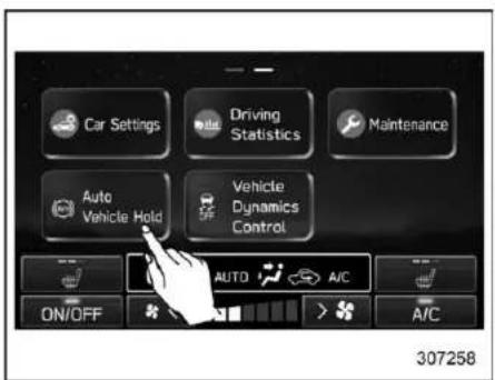 Car Settings Driving Statistics Maintenance Auto Vehicle Hold Vehicle Dynamics Control AUTO A/C ON/OFF 307258