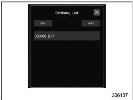 Birthday List Edit Add XXXXX 8/7 306137