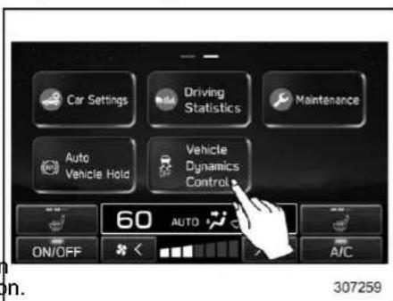 Car Settings Driving Statistics Maintenance Auto Vehicle Hold Vehicle Dynamics Control 60 AUTO ON/OFF A/C 307259