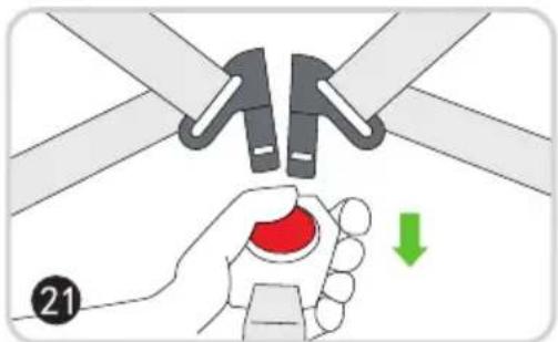 Diagram illustrating a hand holding a red object with a green arrow indicating direction, labeled with number 21.