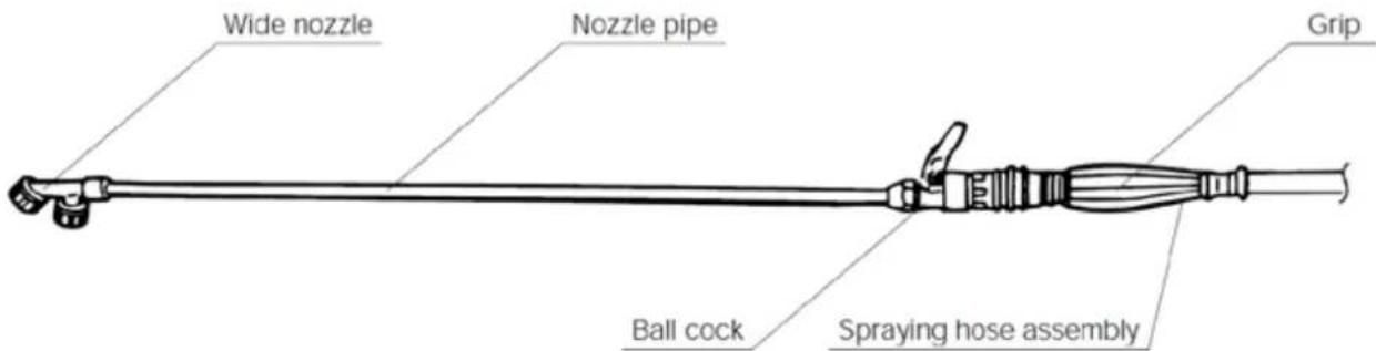 Wide nozzle Nozzle pipe Grip Ball cock Spraying hose assembly