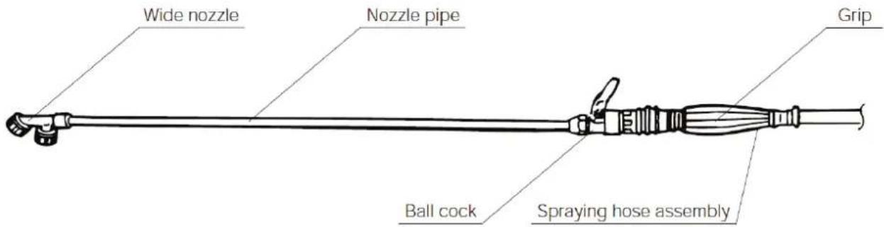 Wide nozzle Nozzle pipe Grip Ball cock Spraying hose assembly