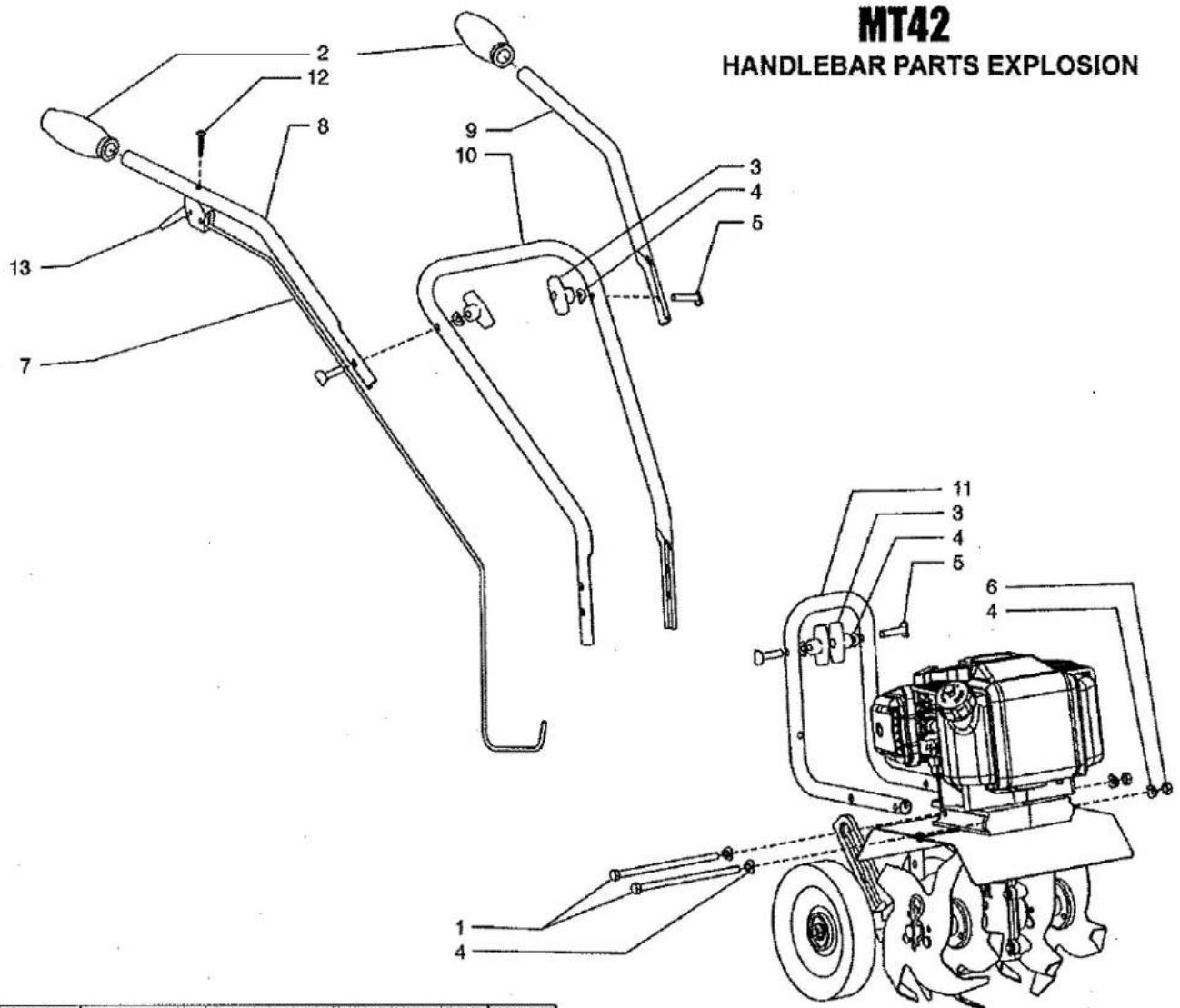 MT42 HANDLEBAR PARTS EXPLOSION 1 2 8 12 9 10 3 4 5 7 13 1 4 11 3 4 5 6 4