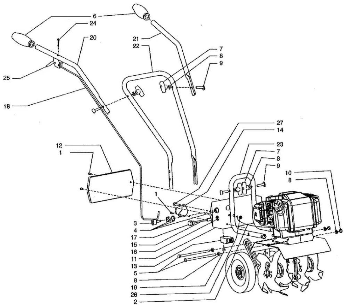 Technical diagram of a mechanical tool with numbered parts for identification