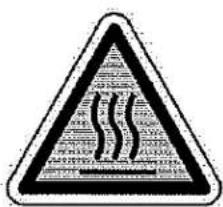 Warning sign with bilingual text and a central 'S' symbol, indicating a hazard or cautionary hazard.