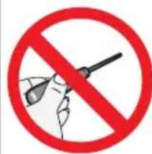Prohibition sign with hand holding a tool and crossed-out screwdriver, commonly used in safety or disinfection contexts