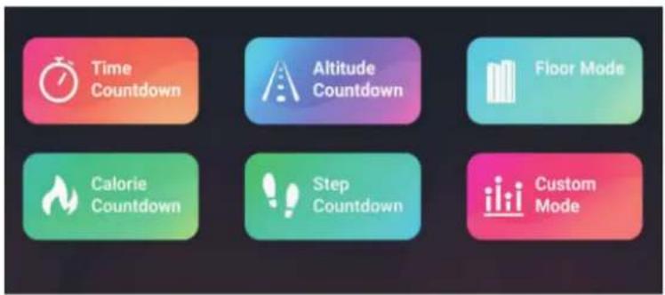 Time Countdown Altitude Countdown Floor Mode Calorie Countdown Step Countdown Custom Mode