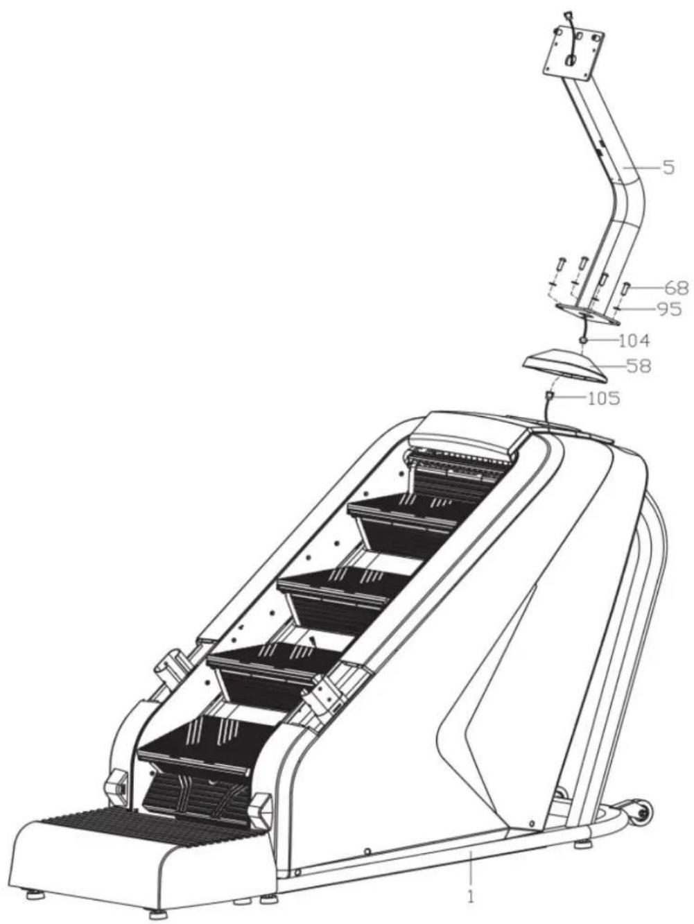 Technical diagram of a mechanical device with numbered components, likely an exercise machine or lift mechanism.