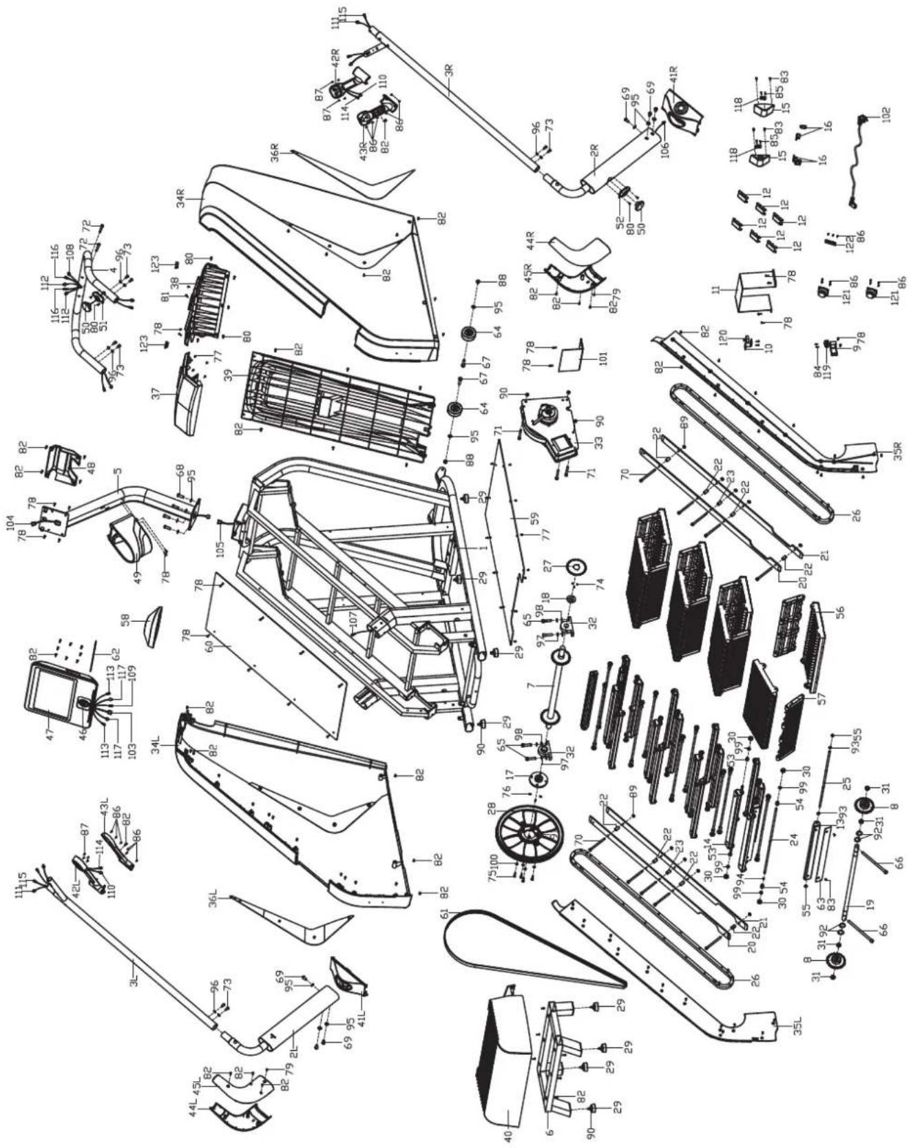 Technical diagram of a vehicle's internal components with numbered parts and labeled parts (e.g., engine, chassis, motors)
