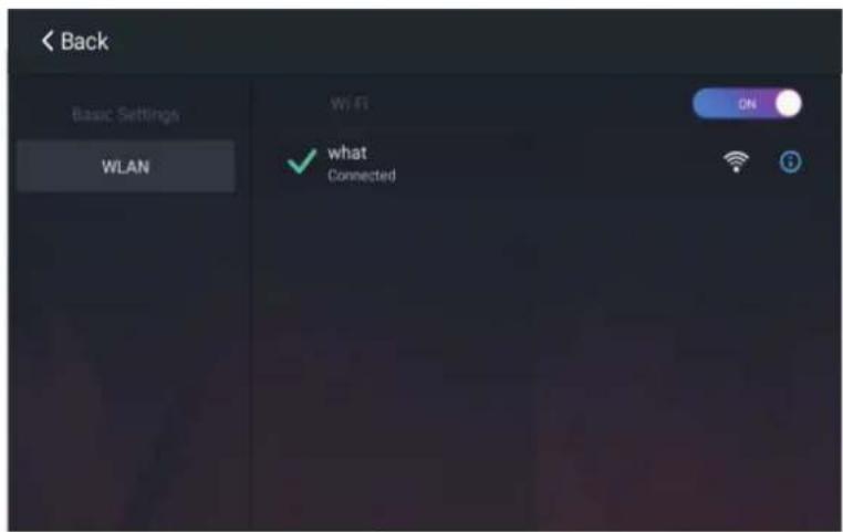 Back Basic Settings WLAN Wi-Fi ON what Connected