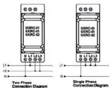 DGRC-01 GKR-C1 GKR-C2 L1 L2 L3 N Two Phase Connection Diagram DGRC-01 GKR-C1 GKR-C2 L1 L2 L3 N Single Phase Connection Diagram