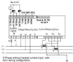 Max 30 VDC (12-48V DC) PULH INL INL INL Gnd A B TR RS-485* Auxiliary Supply Voltage Measuring Input Current Measuring Input 1A N 1A 1A 1A 1A 1A 1A 1A 1A 1A 1A 1A 1A 1A 1A 1A 1A 1A 1A 1A 1A 1A 1A 1A 1A 1A 1A 1A 1A 1A 1A 1A 1A 1A 1A