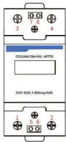 7 8 3 4 DDSU666 DIN-RAIL METER 230V 5(60) A 800imp/kWh 1 5 6 2
