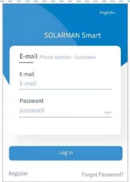 English SOLARMAN Smart E-mail Phone Number Username E-mail E-mail Password password Log In Register Forgot Password?