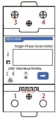 DDSU666 Single-Phase Smart Meter 230V 100A/40mA 50/60Hz 1 5 6 24 25 1 2