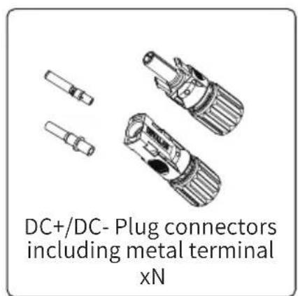 DC+/DC- Plug connectors including metal terminal xN