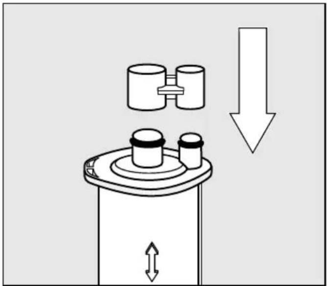 Diagram of a mechanical device with cylindrical components and directional arrows indicating movement or force (no text or symbols)