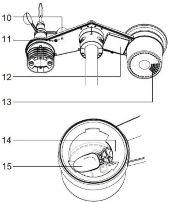 Technical diagram of a mechanical assembly with numbered parts, including internal components and cross-sectional views.