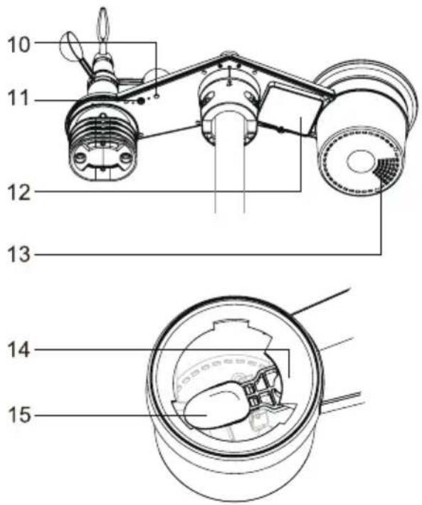 Technical diagram of a mechanical assembly with numbered parts, including internal components and cross-sectional views.