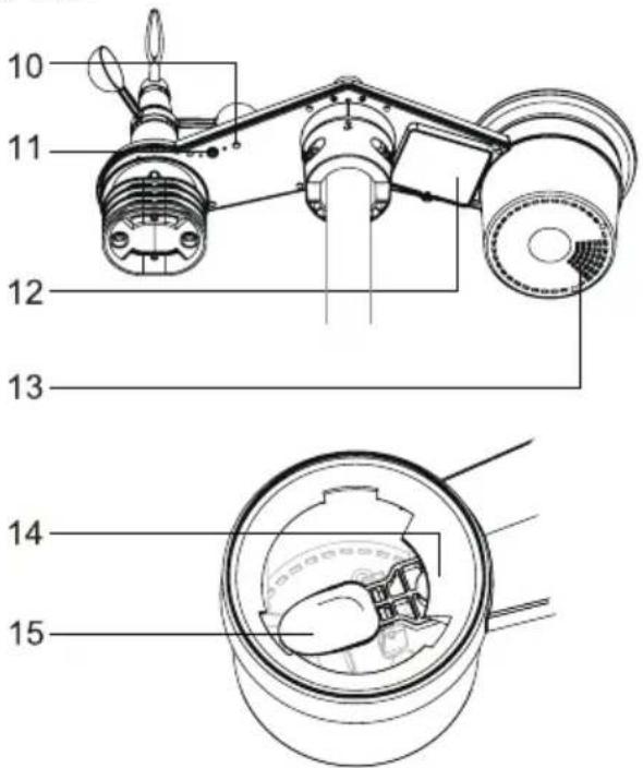 Technical diagram of a mechanical assembly with numbered parts, including internal components and cross-sectional views.