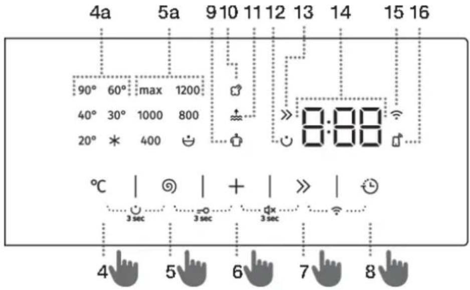 4a 5a 9 10 11 12 13 14 15 16 90° 60° max 1200 40° 30° 1000 800 20° * 400 8:88 °C | + | » | 3 sec 3 sec 3 sec 4 5 6 7 8
