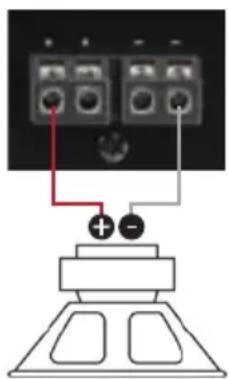 Diagram showing electrical connections with labeled components and polarity indicators