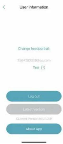 User information Change headportrait 7504203338@qq.com Test Log out Latest Version Current Version No.1.2.9 About App