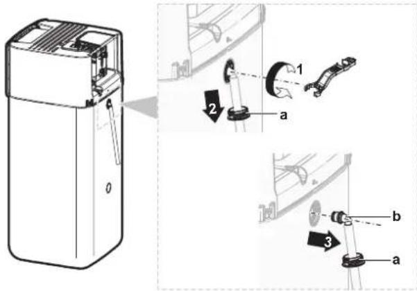 Technical diagram showing a device with labeled parts and exploded view, including parts 1, 2, and 3.