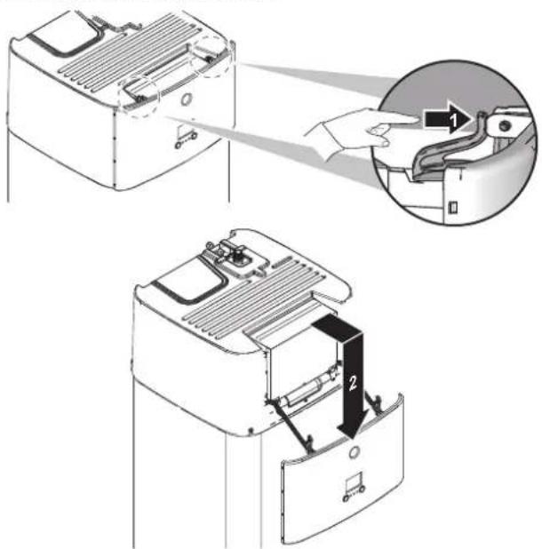 Technical diagram showing two views of a device with labeled parts, including a magnified inset highlighting a component.