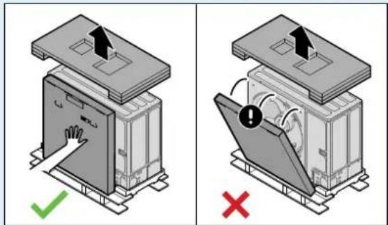 Diagram illustrating two states of a device with labeled arrows and checkmark indicators, showing correct and incorrect states.
