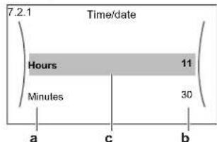 7.2.1 Time/date Hours 11 Minutes 30 a c b